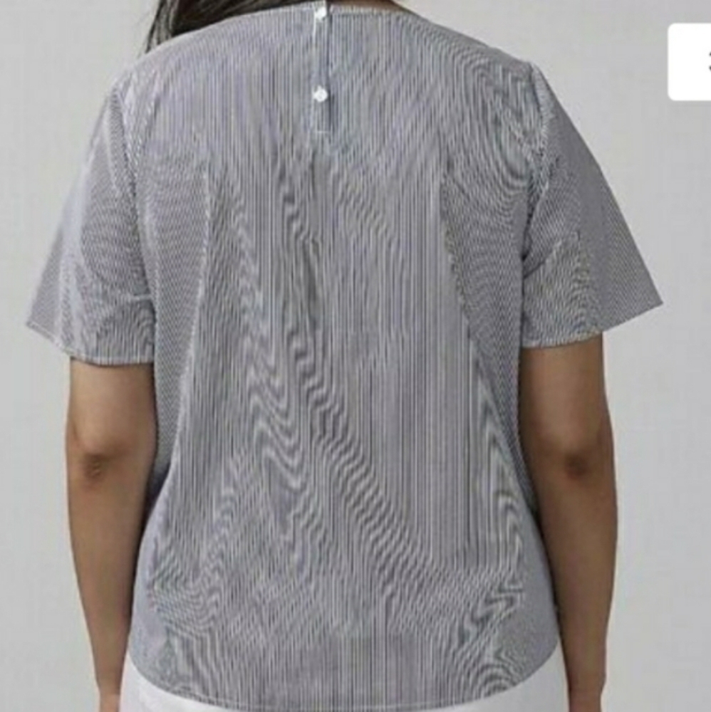 Lane Bryant Embroidered Tie-Front Pinstriped Back Button Boxy Blue White Shirt - Picture 15 of 15